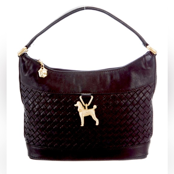 Kieselstein-Cord Black Woven Leather Micro Mini Bag Purse Poodle Doodle Dog BKC
